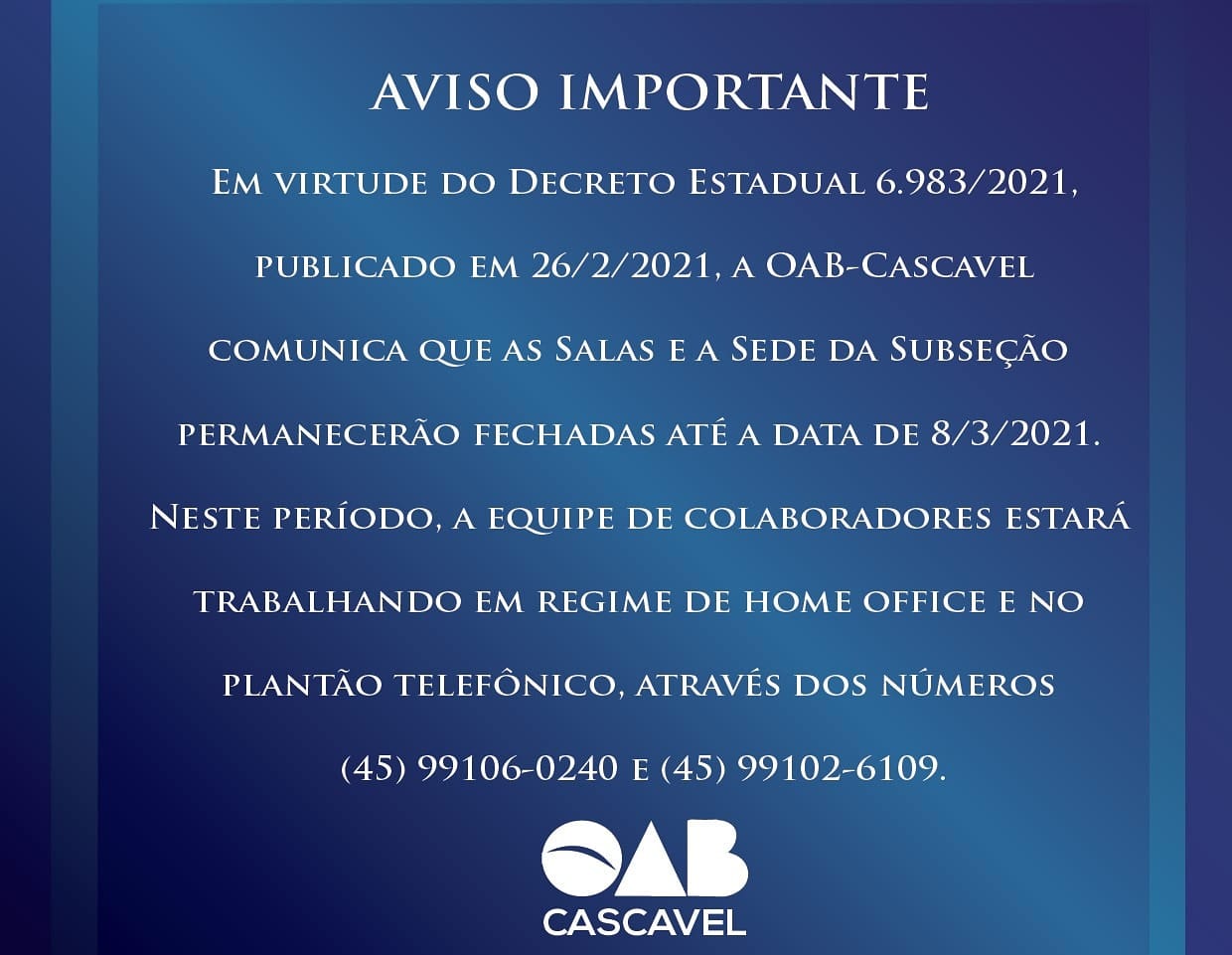 Aviso Importante