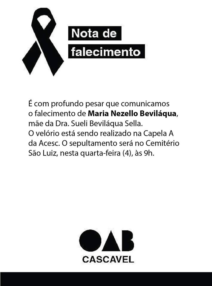 Nota de Falecimento (Maria Nezello Beviaáqua)