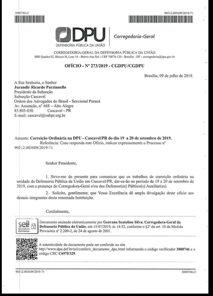 Aviso importante de correição.
