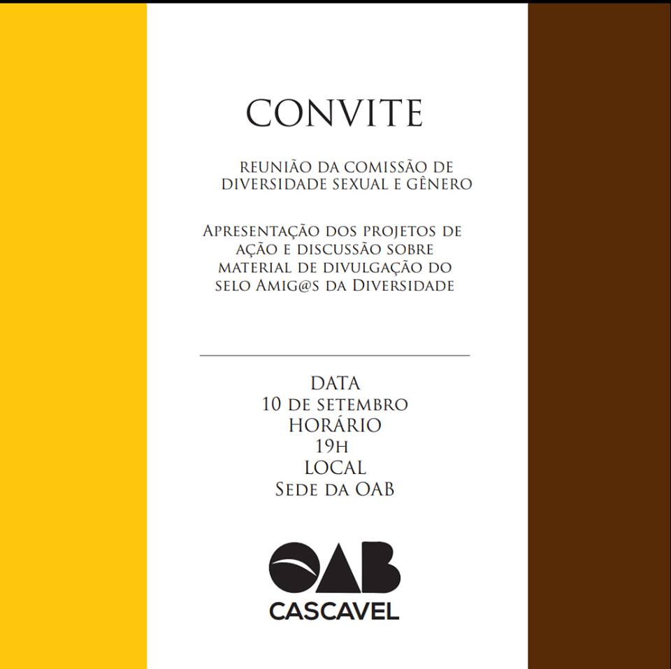 Convite para Reunião da comissão de diversidade sexual e gênero