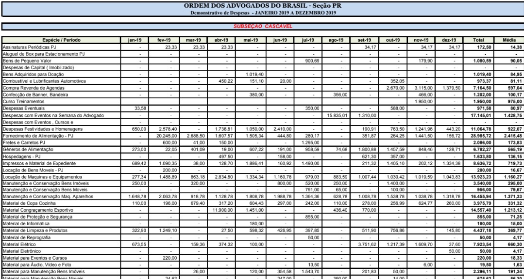 Relatório Financeiro 2019 Cascavel-PR