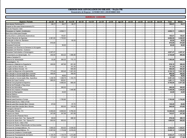 Relatório de despesas e receitas Cascavel 2020